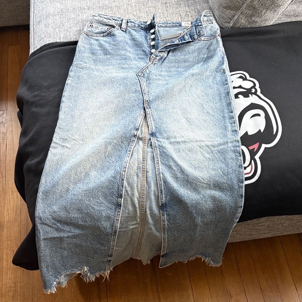 Distressed Denim Maxi Skirt